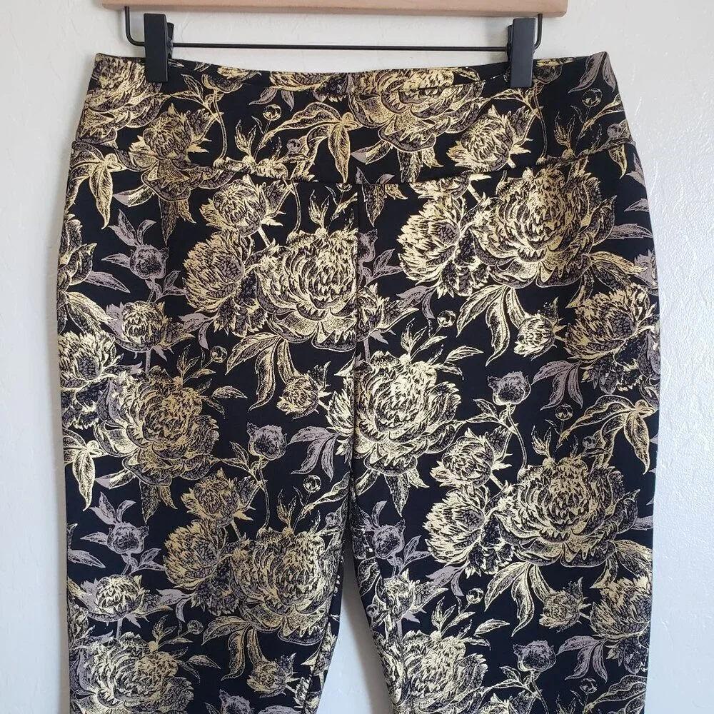 Soft Surroundings Moonstruck Metallic Gold Ponte Knit Pull-On Pant Black Size PM